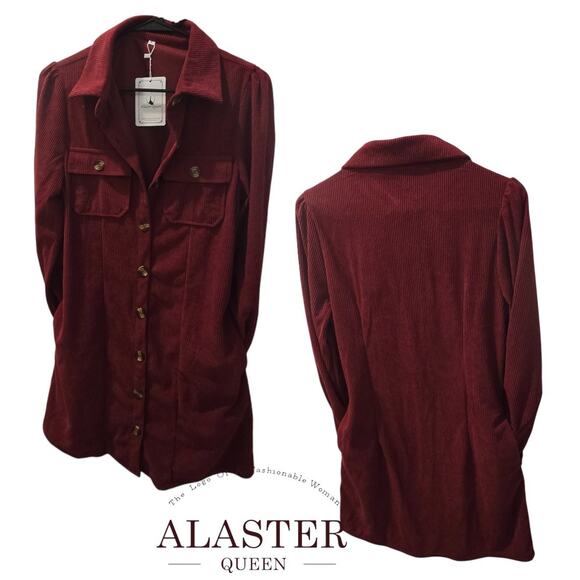 Alaster Queen Women's Corduroy Long Sleeve Short Dress Button Down Small NWT - Picture 7 of 7